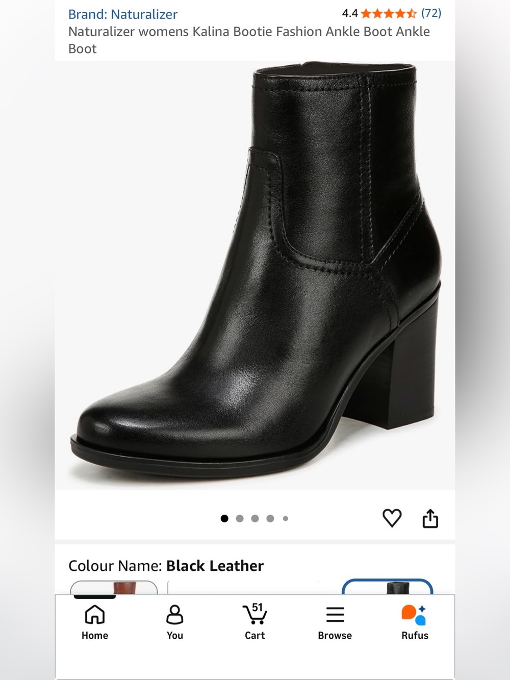 Naturalizer Black Leather Ankle Boot with Block Heel
